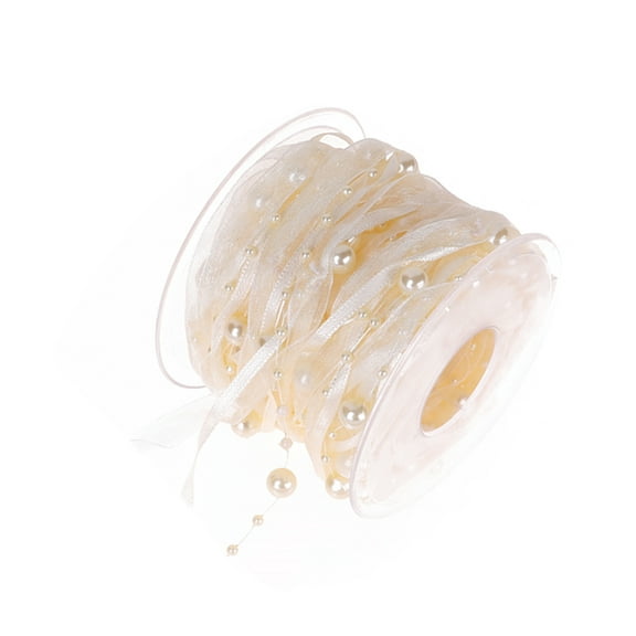 DEEPCRAFF Beaded Ribbon 1 Roll Beige for Women's Wedding and Christmas Party Decorations