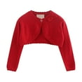 thumbnail image 2 of Girls' Long Sleeve Cardigan, Solid Color Open Front Knit Top with Lace Trim and Single Bow Detail, Lightweight Layer for Spring and Summer, Perfect for Party, School, and Casual Chic Outfits - Red, 2 of 9
