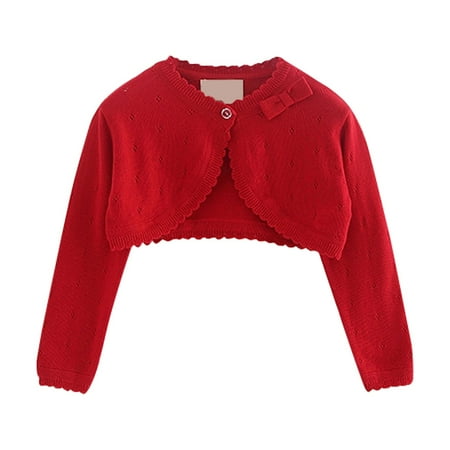 EnJoCho Girls Long Sleeve Knitted Boler𝗈 Cardigan Kids Button Closure 𝖲hrug Sweaters Cropped Jacket Cover Up Tops Back-To-School Knit Sweater Girls