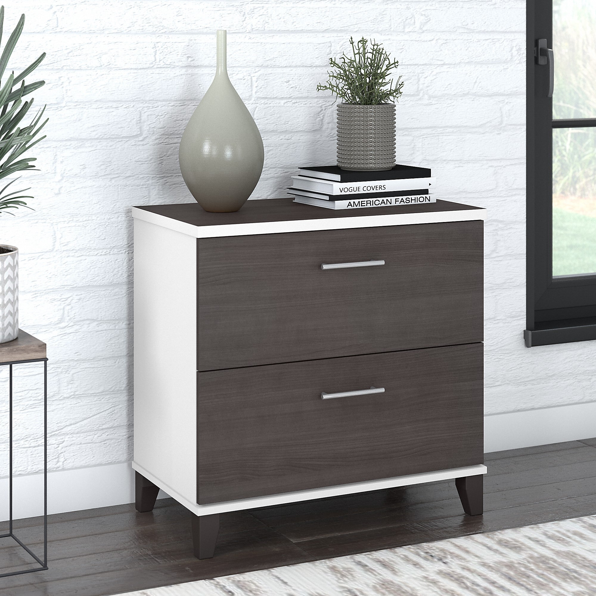 Bush Furniture Somerset Lateral File Cabinet, 2 Drawer, Storm Gray & White