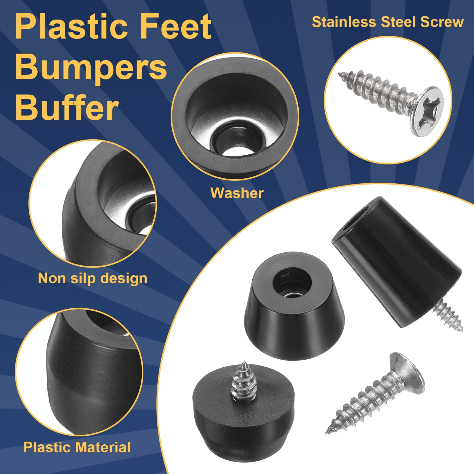 Unique Bargains Rubber Feet Bumpers Non-Slip Pad Screws for Cutting Board 0.7" x 0.7"
