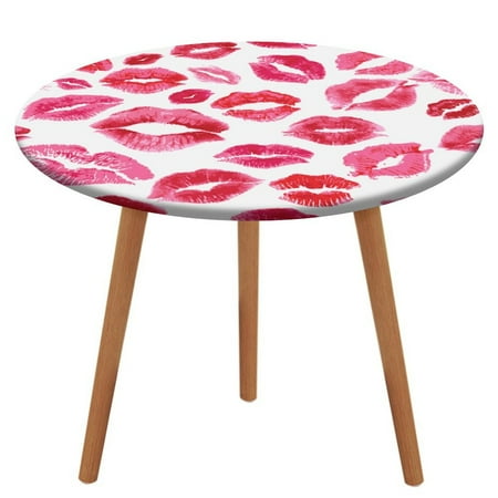 

Bybiment Round Fitted Tablecloth with Elastic Edge Lips Prints Decorative Tablecloth Table Cover 51 Inch