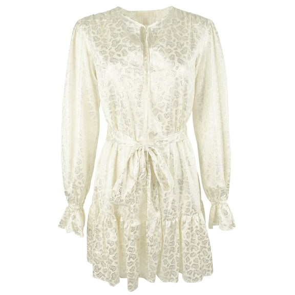 Women's Foil Paisley Print V-Neck Tie Tiered Dress BSlv Large