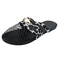 thumbnail image 5 of Rokment Womens Metallic Buckles Dressy Mules Backless Sandals Fashion Casual Leopard Leather Fishnet Mesh Patchwork Closed Toe Flat Slip on Summer Shoes Black Size 6.5, 5 of 6