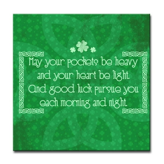 Green Good Old Irish Luck St. Patrick's Day Square Cotton Wall Art Decor 16" x 16"