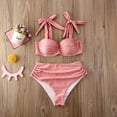 thumbnail image 2 of Liacowi Women Bikini Set Solid Color Ruched Push Up Bra and High Waist Shorts, 2 of 8