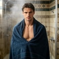 thumbnail image 6 of Btomtd 100% Cotton Bath Towels, Extra Large Absorbent Oversized Bath Sheet, Soft Embroidered Home Gift Shower Towels, Size 55" x 27.5", Blue, 6 of 6