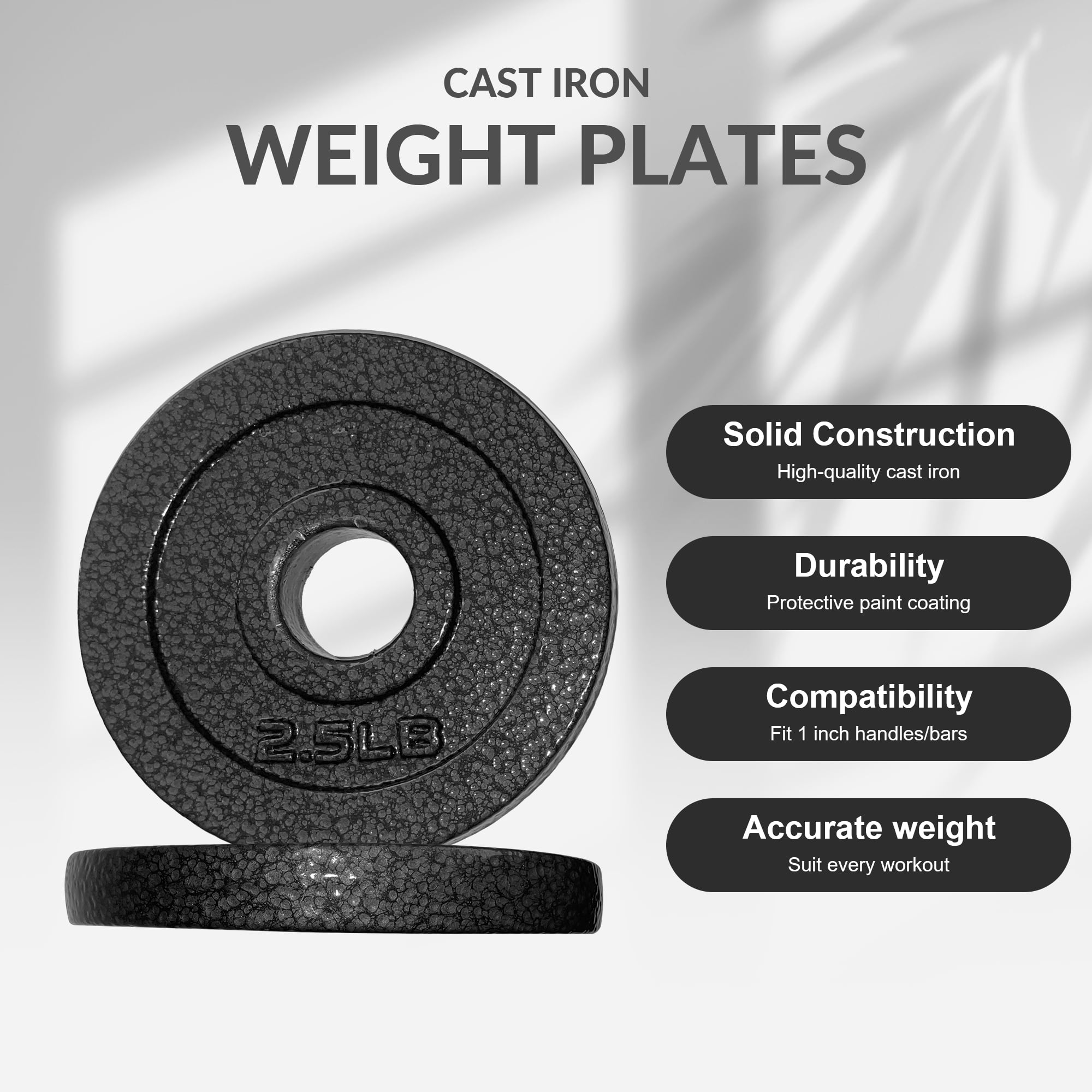 BalanceFrom Standard Cast Iron Weight Plates, 1-Inch Center Hole, Black Finish, Sold in Pairs（1.25LB, 2.5LB, 5LB, 10LB），for Strength Training & Home Gym