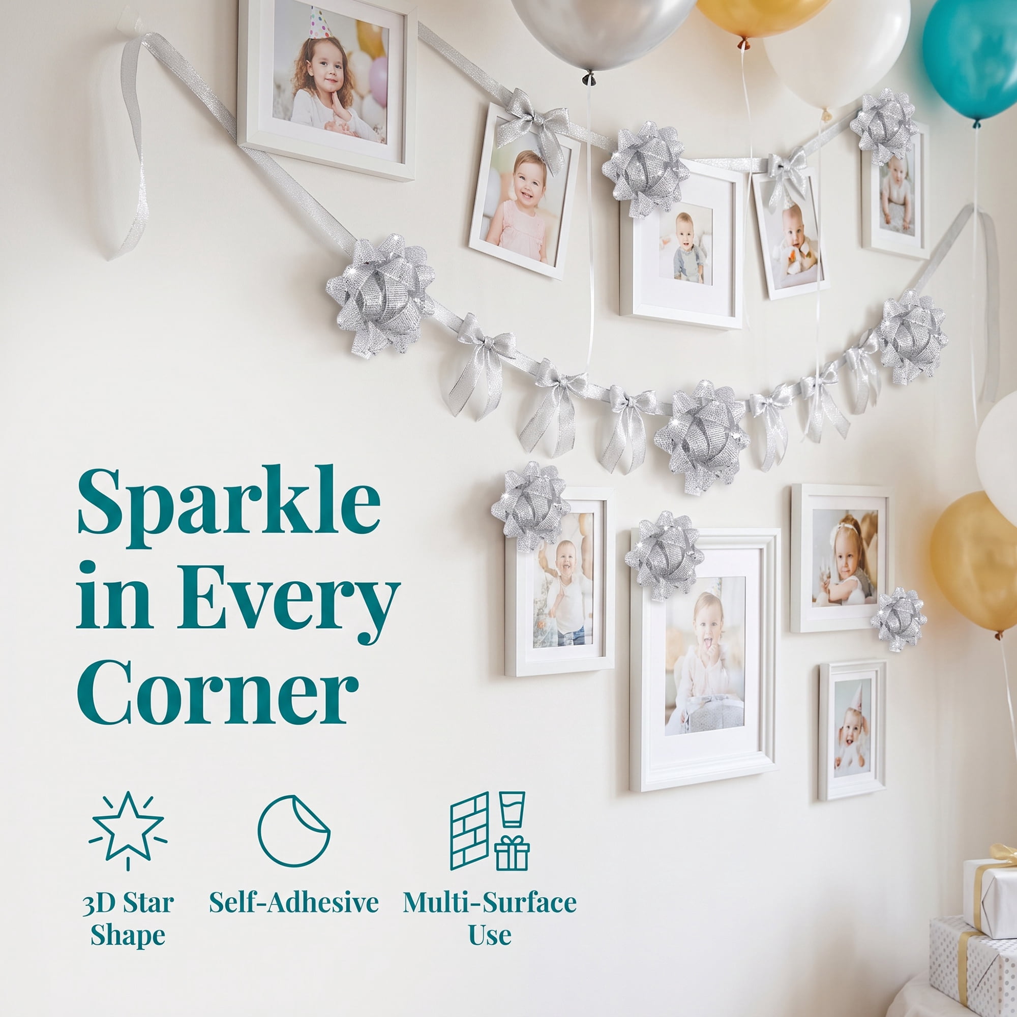 Unique Bargains Multi-Layer Star Gift Bows for Holiday Gift Wrapping and Decoration Silver