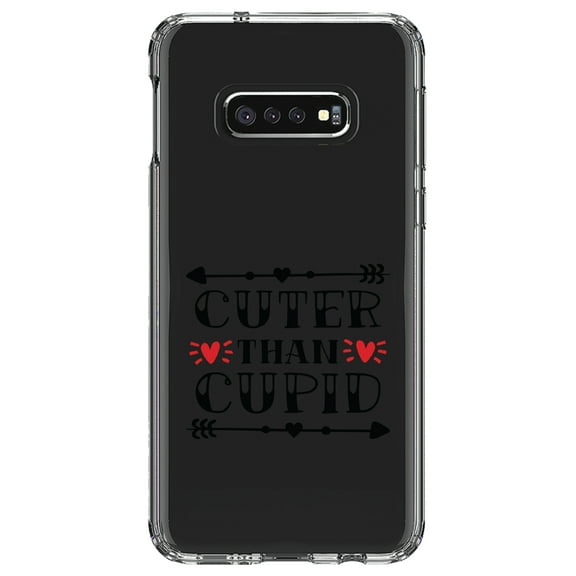 DistinctInk Clear Shockproof Hybrid Case for Samsung Galaxy S10e (5.8" Screen) - TPU Bumper Acrylic Back Tempered Glass Screen Protector - Cuter Than Cupid - Valentine