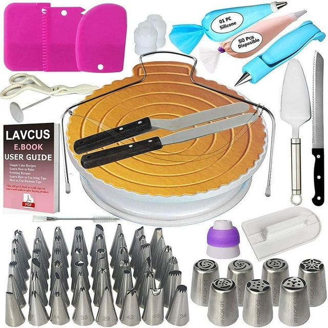 Cake Turntable, 124 Pastry Kit Include Spinner Cakes, Pockets & Nozzles, Cake Cutter, Pastry