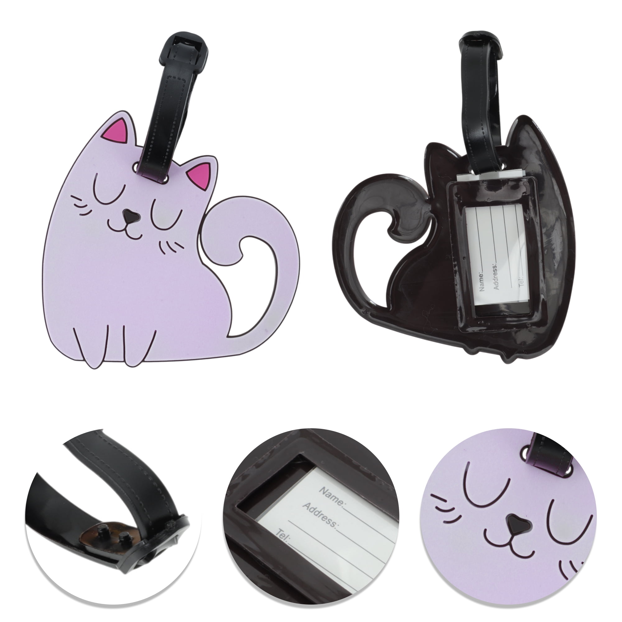 Unique Bargains 1 Pc Stylish Durable Squinting Cat Luggage Tag for Travelling Light Purple