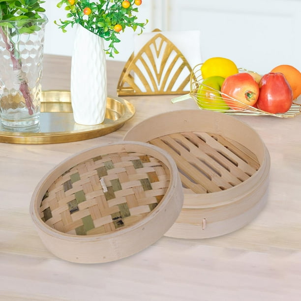 Panier Vapeur En Bambou Et Inox Pour Cuisine – Cuit Vapeur Japonais Pour Légumes, 14 Cm, Neuf