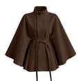 thumbnail image 2 of AKOEE Cape Coat for Women Belted Batwing Sleeve Poncho Jacket Dressy One-Button High Collar Winter Peacoat (L, Brown), 2 of 6