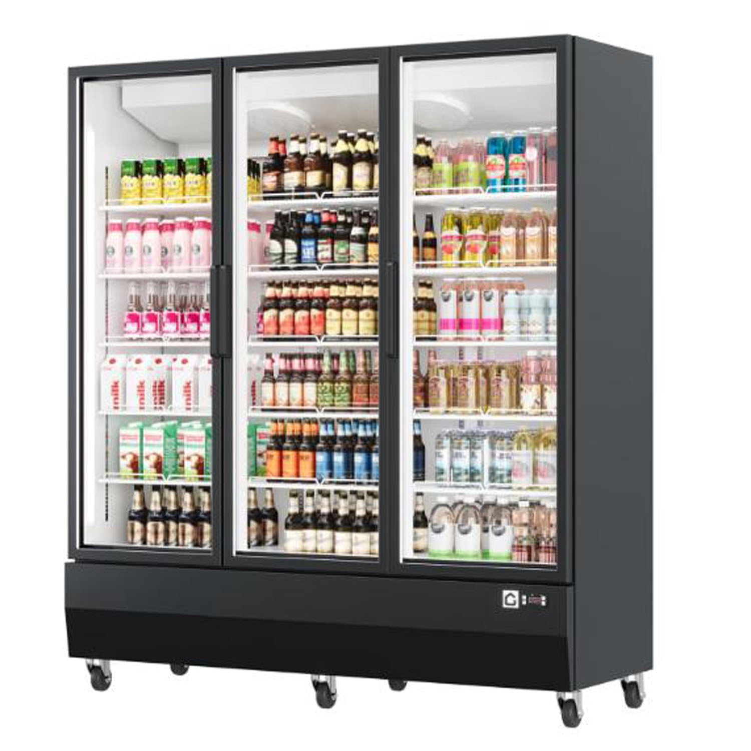 Commercial Display Refrigerator 56.6 Cu.Ft 3 Glass Door Beverage Cooler with Soft LED Lighting, 8 Heavy-Duty Castors,Upright Beverage Fridge with Fan Cooling Perfect for Restaurants, Convenience Store