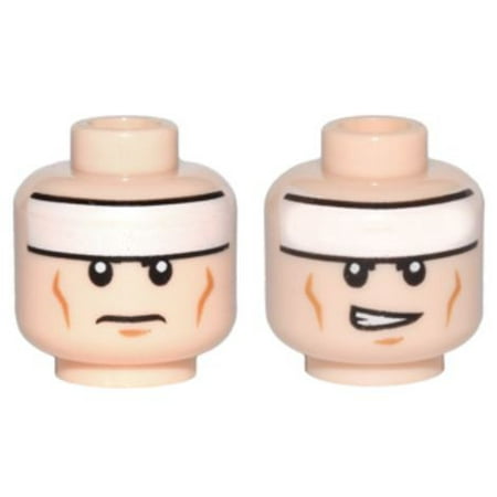 LEGO White Headband and Cheek Lines, Frown / Determined Pattern Head [Dual-Sided] [No