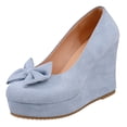 thumbnail image 2 of Willtoo Women's Bow Platform Wedge High Heels Ankle Strap Pumps Sky Blue, 2 of 3