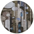 thumbnail image 2 of HomeRoots 604496 8 ft. Brown, Gray & Blue Round Geometric Washable Indoor & Outdoor Area Rug, 2 of 5
