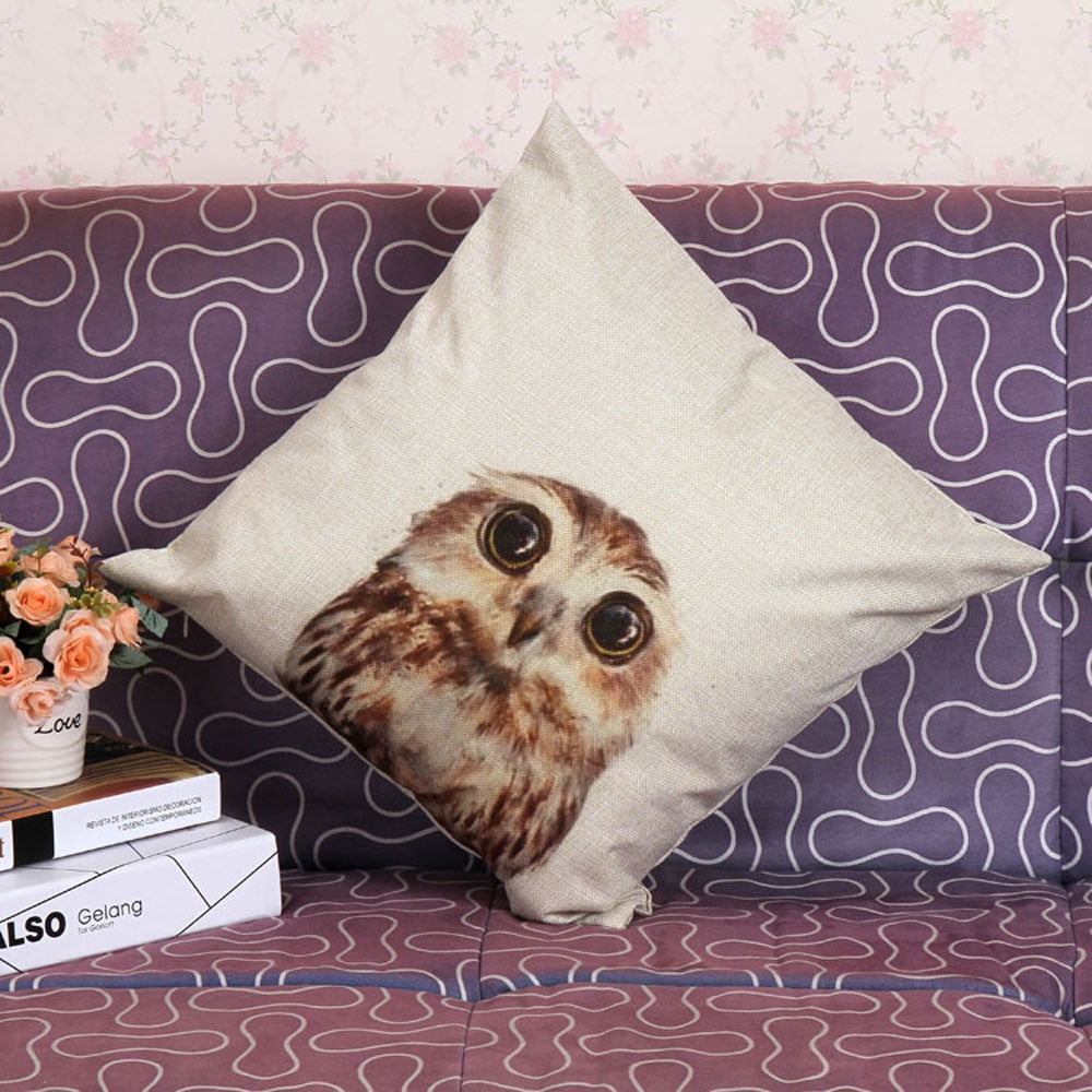 Vintage Cotton Owl Linen Pillow Case Sofa Waist Throw Cushion Cover Home Decor 