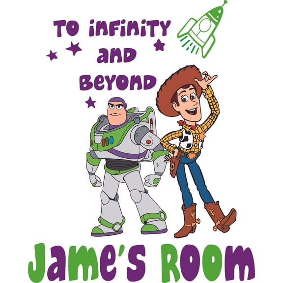 Infinity Beyond Toy Story Cartoon Customized Wall Decal - Custom Vinyl Wall Art - Personalized Name - Baby Girls Boys Kids Bedroom Wall Decal Room Decor Wall Stickers Decoration Size (20x18 inch)