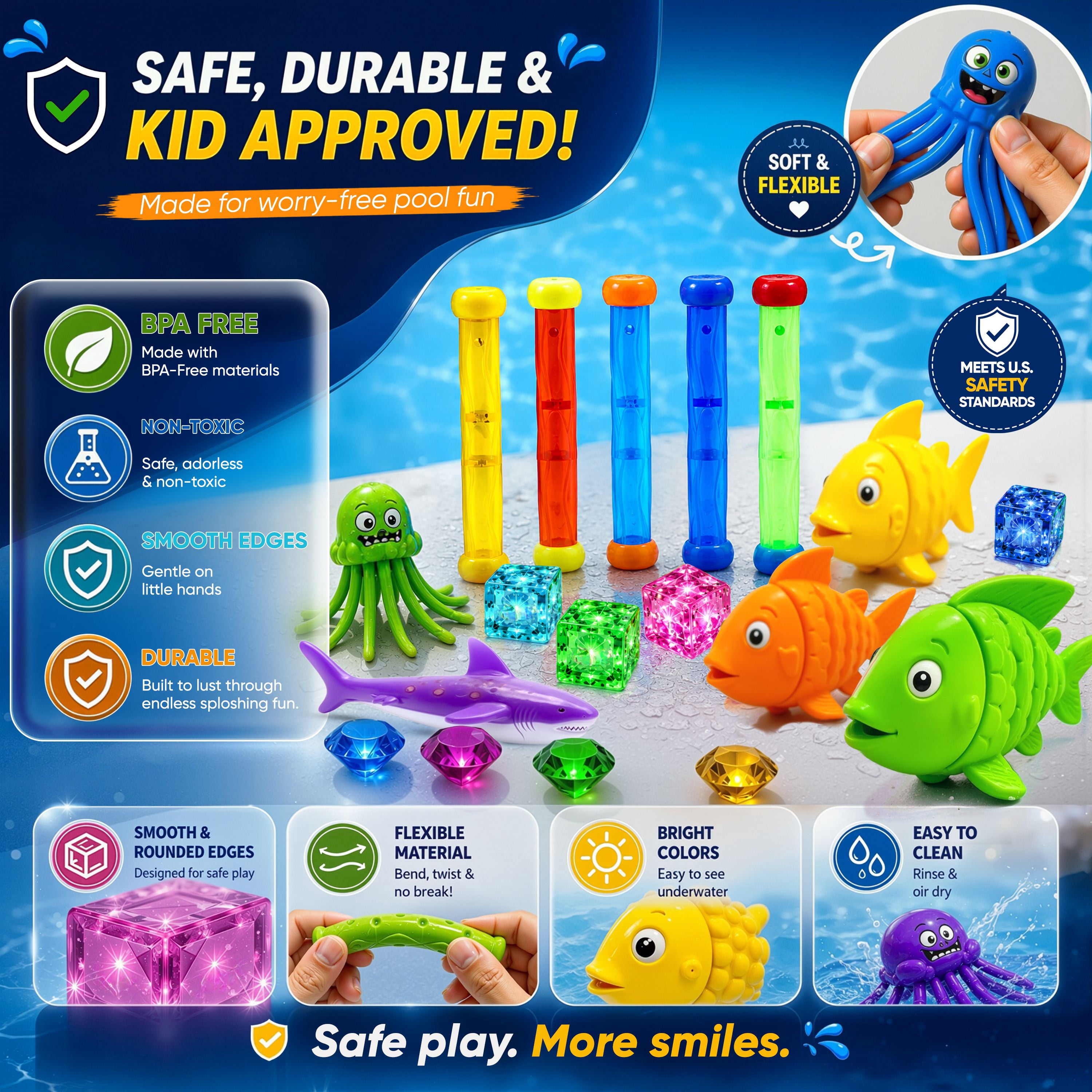 35 Pcs Glow Pool Diving Toys w/ LED Cubes & Goggles – Fun Summer Swim Learning for Kids