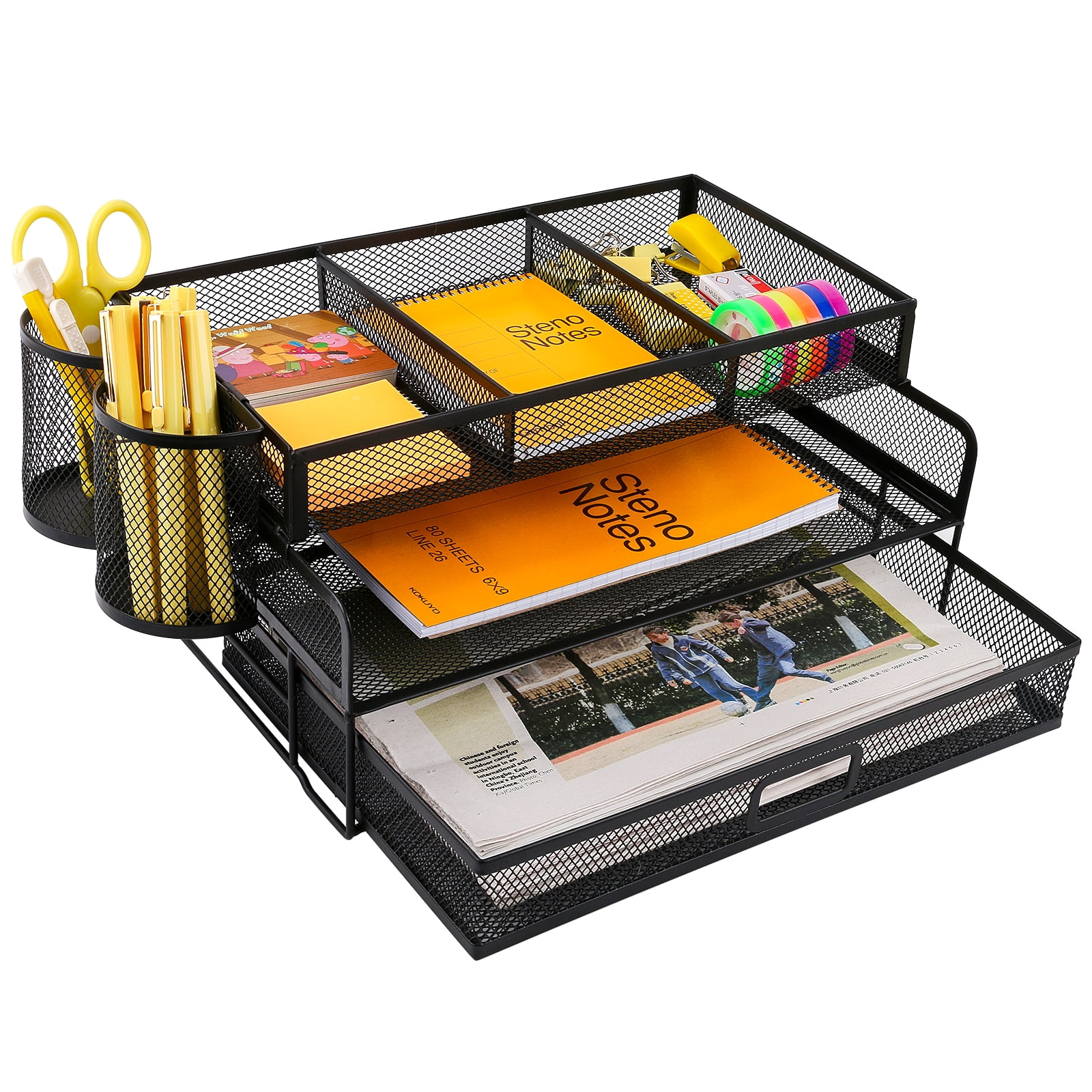 Oopfree Desktop Organizer with Pen Holder Paper Letter Tray with