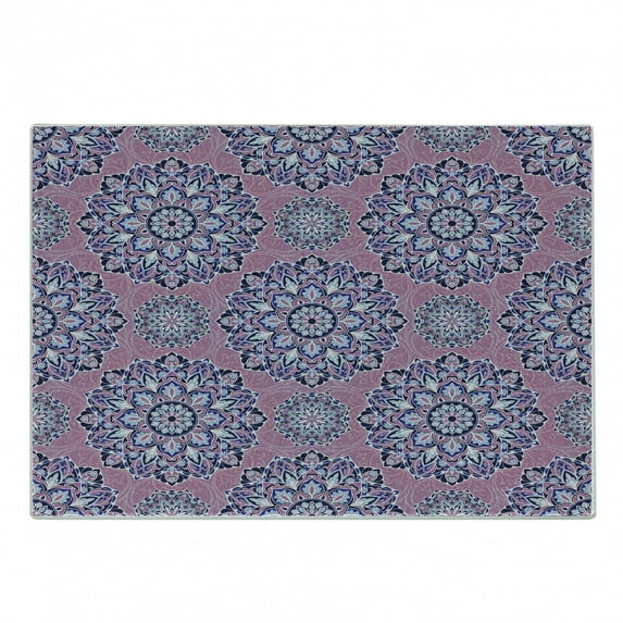 Purple Mandala Cutting Board, Middle Eastern Oriental with Ornamental Featured Lines, Decorative Tempered Glass Cutting and Serving Board, Small Size, Dried Rose Pale Blue, by Ambesonne