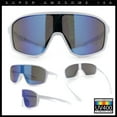 thumbnail image 2 of Mens Oversized Shield Color Mirror Sport Wrap Plastic MTB Rectangle Sunglasses White - Blue Mirror, 2 of 7