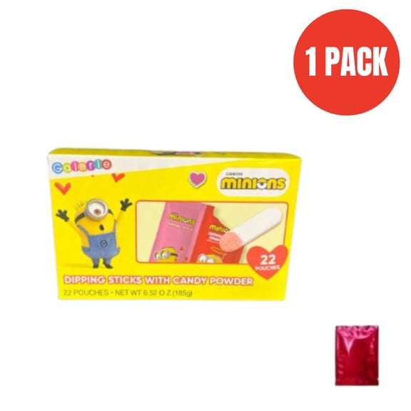 Galerie Illuminations Minions Dipping Sticks with Candy Powder, 22 Pouches (6.52 oz / 185g), Fun Candy Snack for Kids   BONUS LaPrima Morceau Bonbon