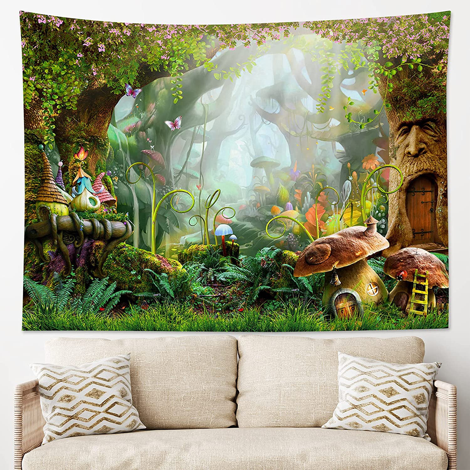Enchanted Tree Lanterns TAPESTRY 60x80" Fantasy Hanging Fabric Wall Decor Art 
