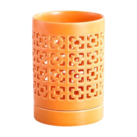 Noehoiugi Orchid Pots 4 Inch Ceramic Orchid Pot With Holes,Plant Pot For Repotting,Flower Planter Pot Indoor Outdoor,Breathable Slotted Orchids Planter Orange