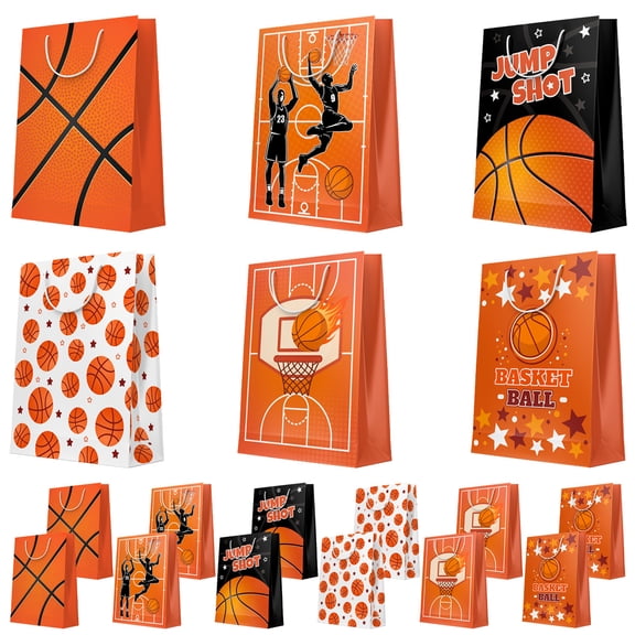 Basketball Gift Bags, 24 Pcs Basketball Gifts Paper Bag Set - Basketball Treat Bags, Basketball Party Bags & Basketball Goody Bags for Basketball Party Decorations & Basketball Birthday Decorations