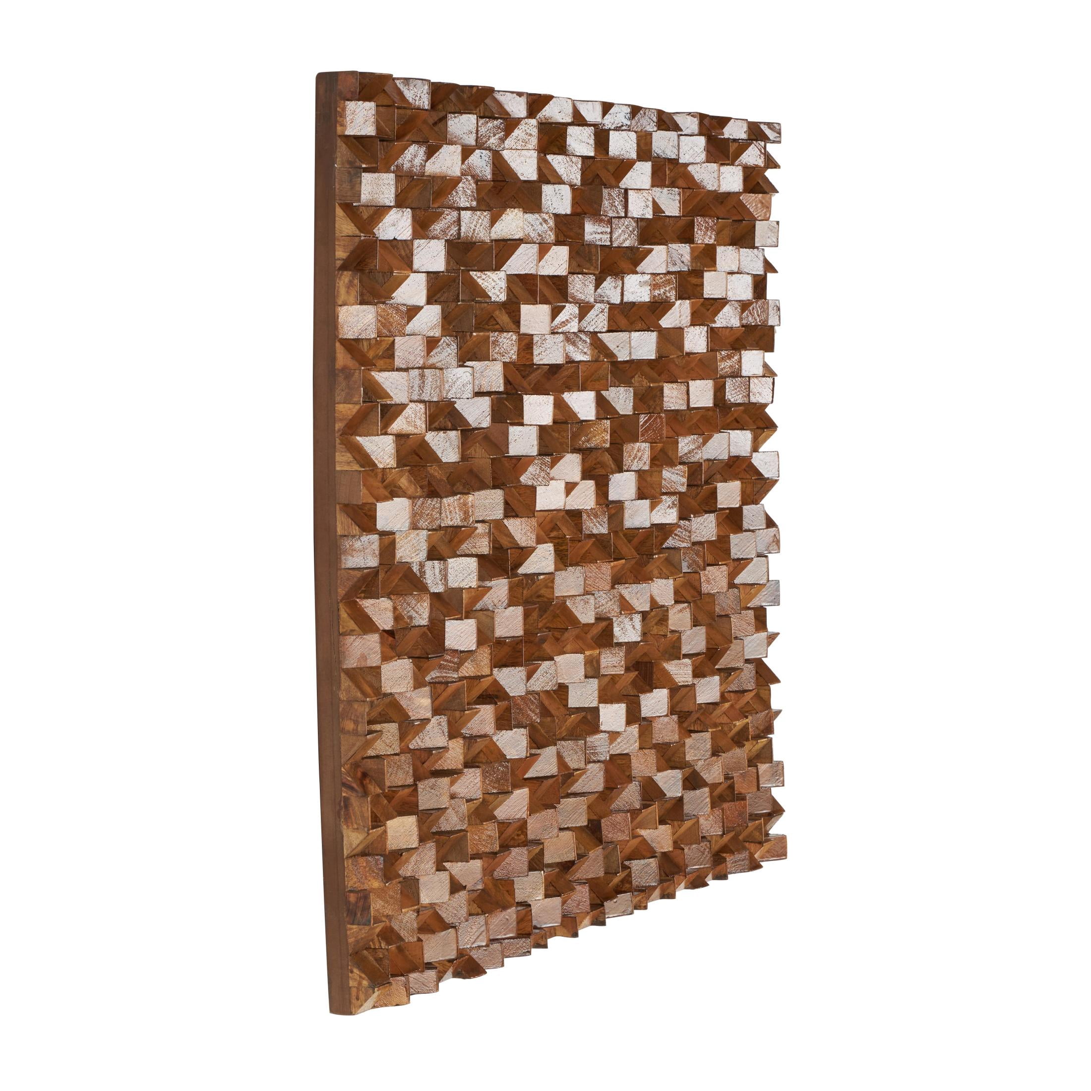 DecMode Brown Mango Wood Handmade 3D Cube Inspired Geometric Wall Decor