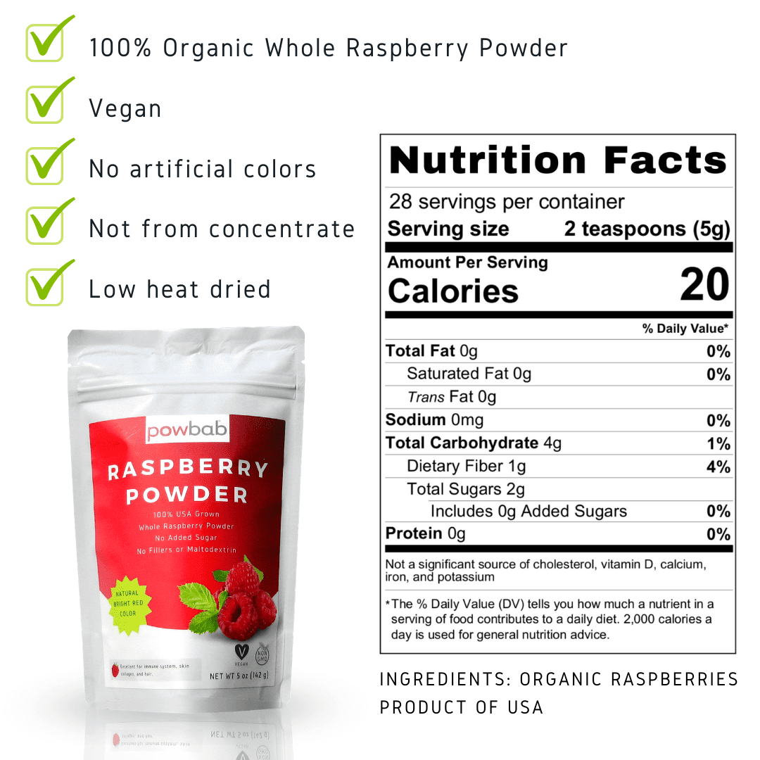 powbab Raspberry Powder - 100% USA Grown Organic Raspberry (5 oz)