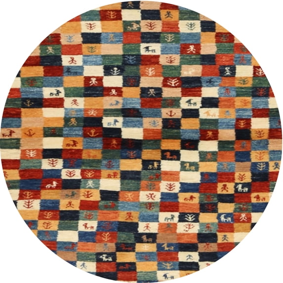 Ahgly Company Indoor Round Contemporary Copper Green Abstract Area Rugs, 6' Round