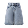 thumbnail image 2 of ZHANGDER Girls Jean Shorts Baggy Wide Leg Cute Retro Washed Denim Shorts for Teen Girl Trendy Y2K Distressed Streetwear, Blue 14 Years, 2 of 8