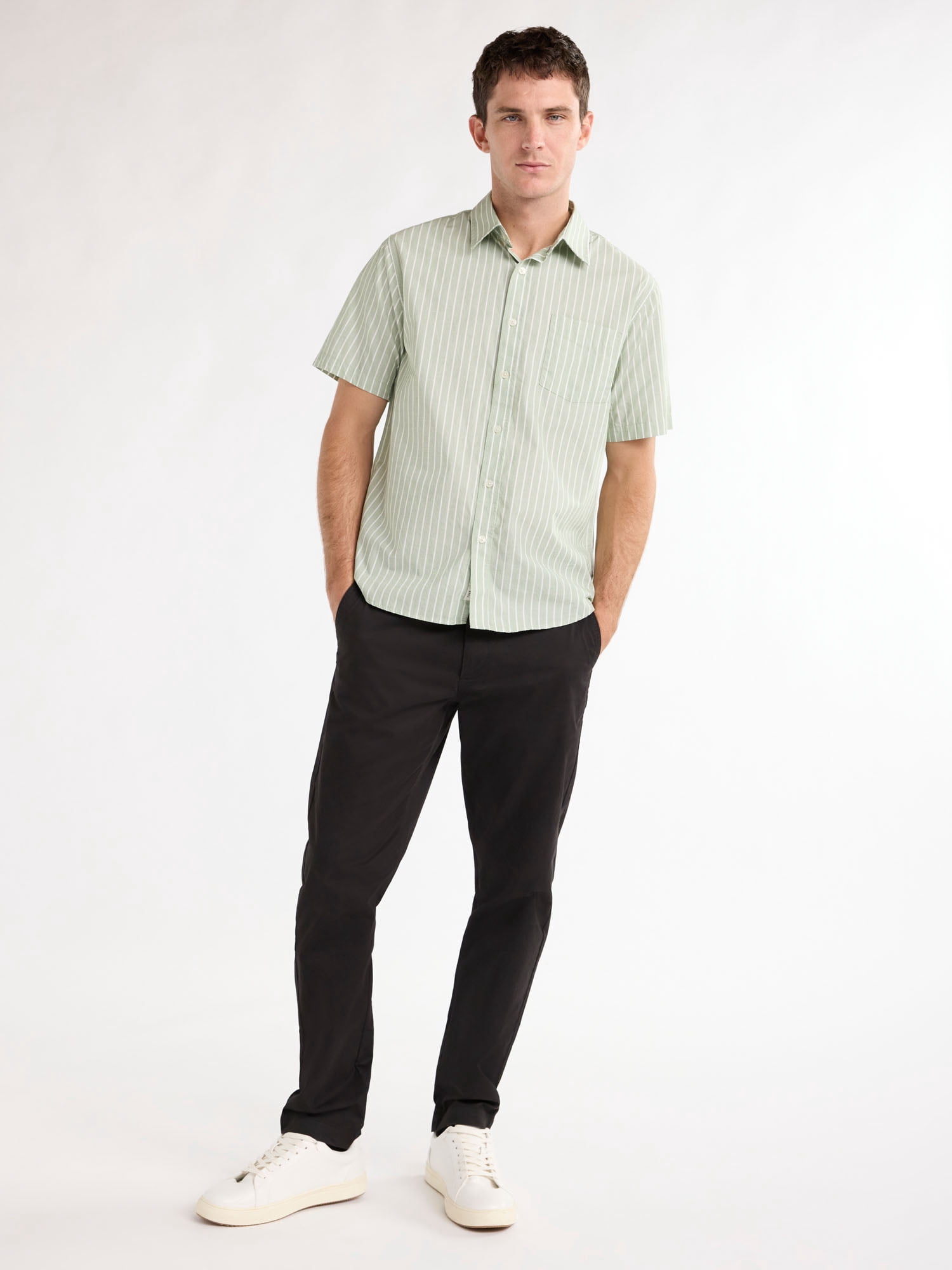 Free Assembly Men’s Heathered Button Front Shirt with Short Sleeves, Sizes XS-3XL