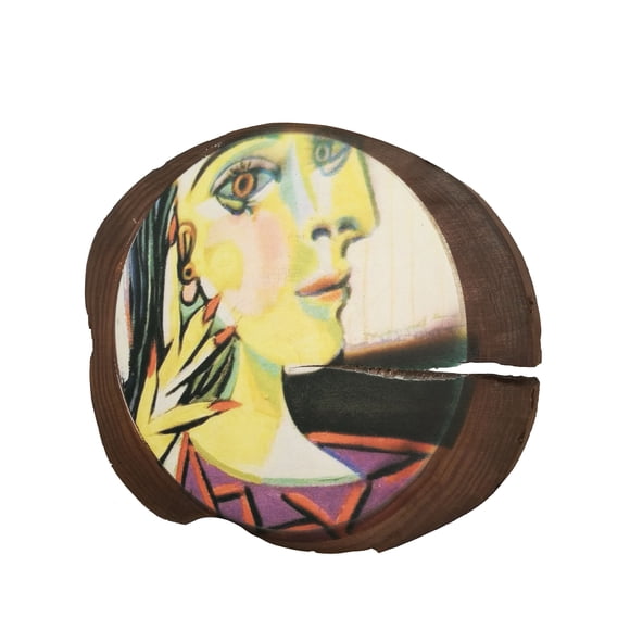 FixtureDisplays® Wall Art Wood tree slice trunk art wall picture portrait of a woman by Picasso abstract 21467-6