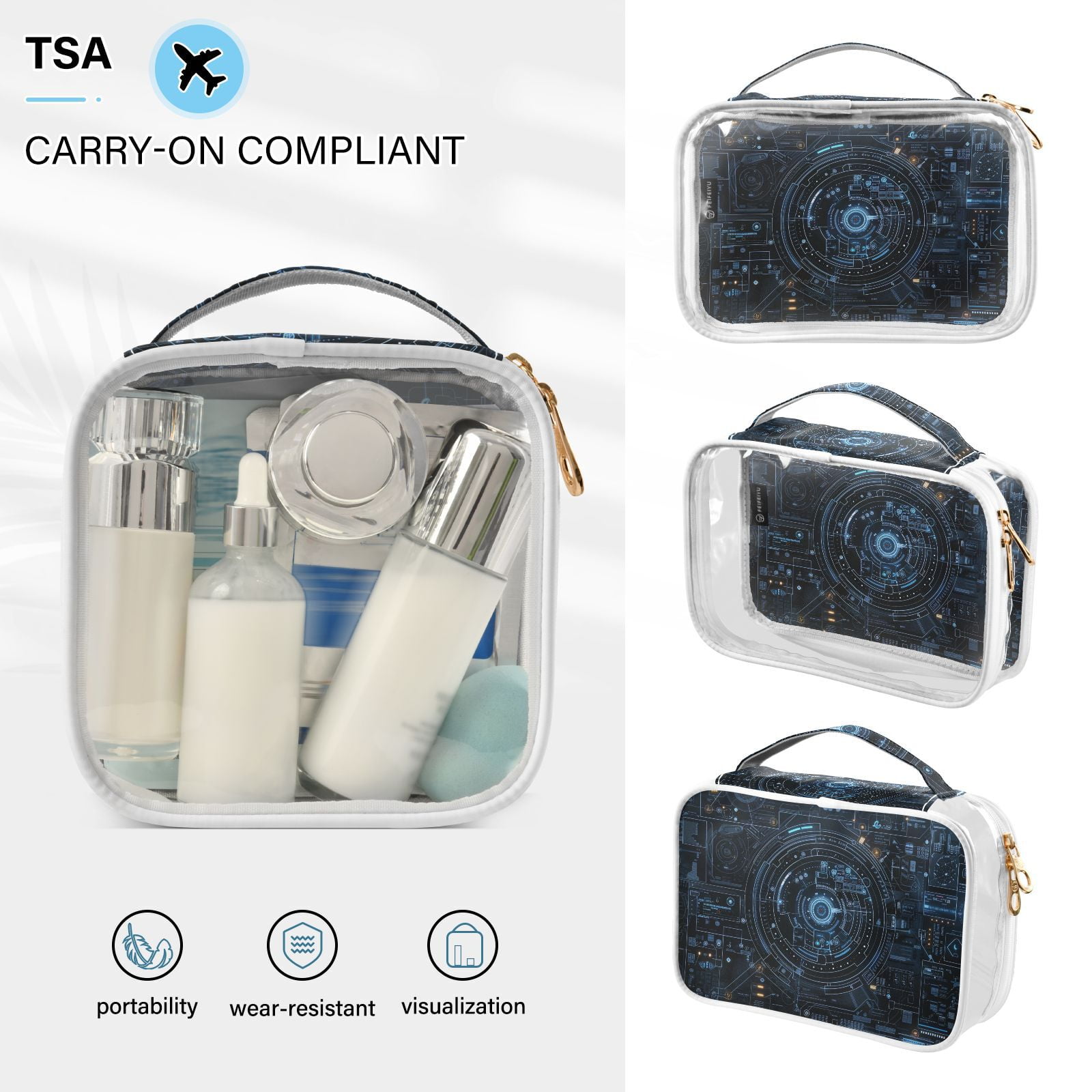 Clear Makeup Bags with Handle Large Opening 2 Pack Set Toiletry Bag Quart Size Bag, for Women Man Traveling Travel Essentials, Toiletries and Other. Game Graphic Capture