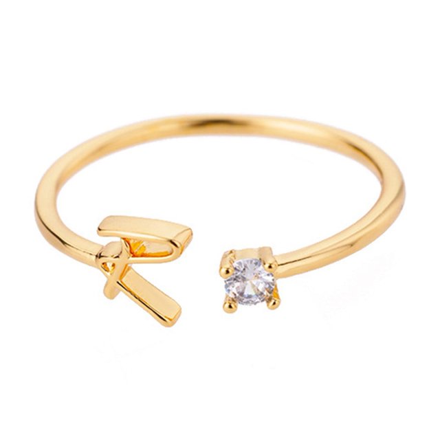 Kkkded Finger Ring Adjustable Electroplated Alphabet 26 - Letter Geometric Finger Ring - for Women