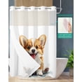 thumbnail image 2 of No Hook Shower Curtain with Snap-in Liner, Brown White Puppy Waterproof Fabric Bathroom Curtains, Watercolor Smile Dog Modern Bath Curtains & Mesh Top Window 72"x96" Extra Long, 2 of 6