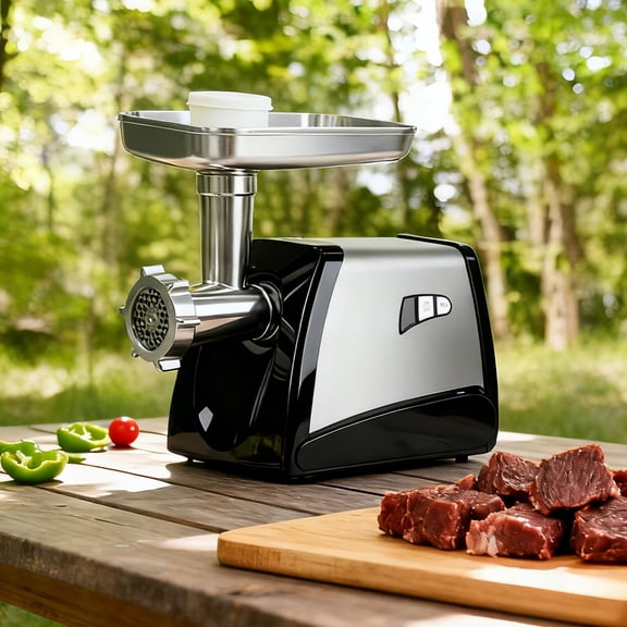 Valley Sportsman #8 Stainless Steel Meat Grinder, Powerful 575-Watt Motor Sausage Meat Grinder with Grinder Knife, Ideal for Regular Use, Sausage Making, Silver