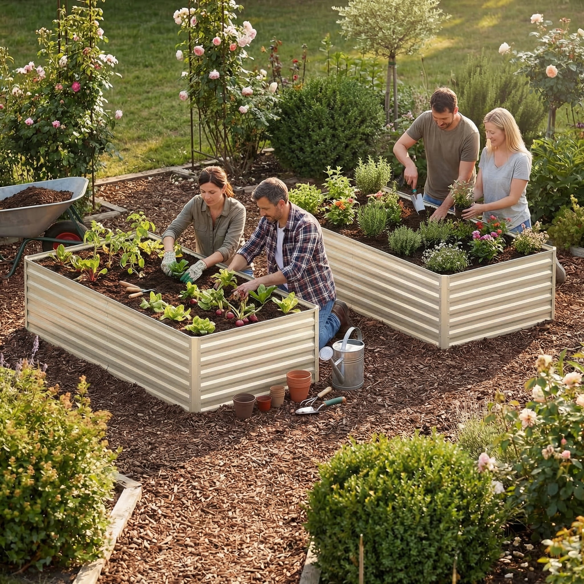 Uforic Galvanized Raised Garden Bed Kit, Metal Planter Box with Gloves, Metal Raised Garden Beds for Vegetables,Outdoor,Cream,6x3x2ft