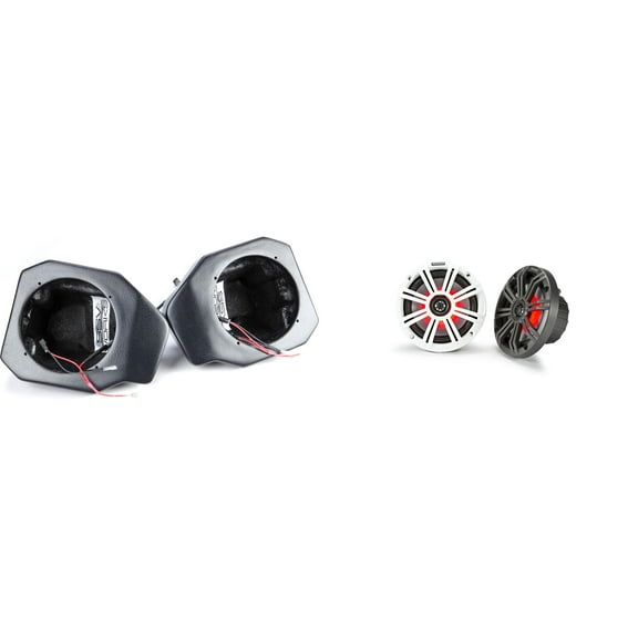 Kicker 45KM654L 6.5" LED Marine Speakers and Front 6.5in Speaker Pods Compatible with Polaris Ranger XP1000 2018-2024