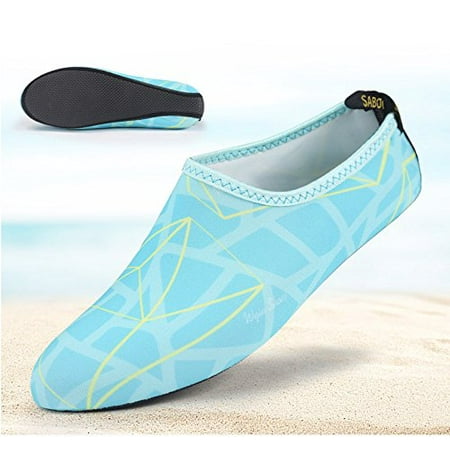 Barefoot Water Skin Shoes, Epicgadget(TM) Quick-Dry Flexible Water Skin Shoes Aqua Socks for Beach, Swim, Diving, Snorkeling, Running, Surfing and Yoga Exercise (Blue/Yellow, L. US 7-8 EUR