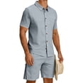 thumbnail image 7 of Uwinwear Men's Summer Outdoor Two-Piece Sets Lightweight Short Sleeve Button-Up Shirt and Side Zip Cargo Shorts Set Casual 2 Piece Casual Outfit,Light Gray,XXXL, 7 of 7