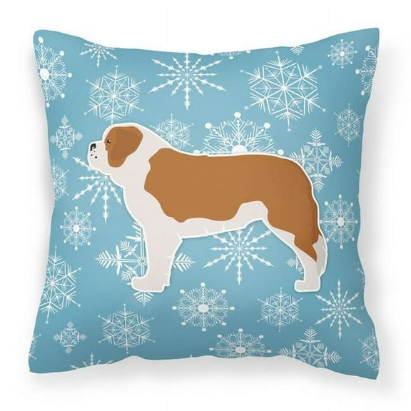 Carolines Treasures BB3576PW1818 Winter Snowflake Saint Bernard Fabric Decorative Pillow