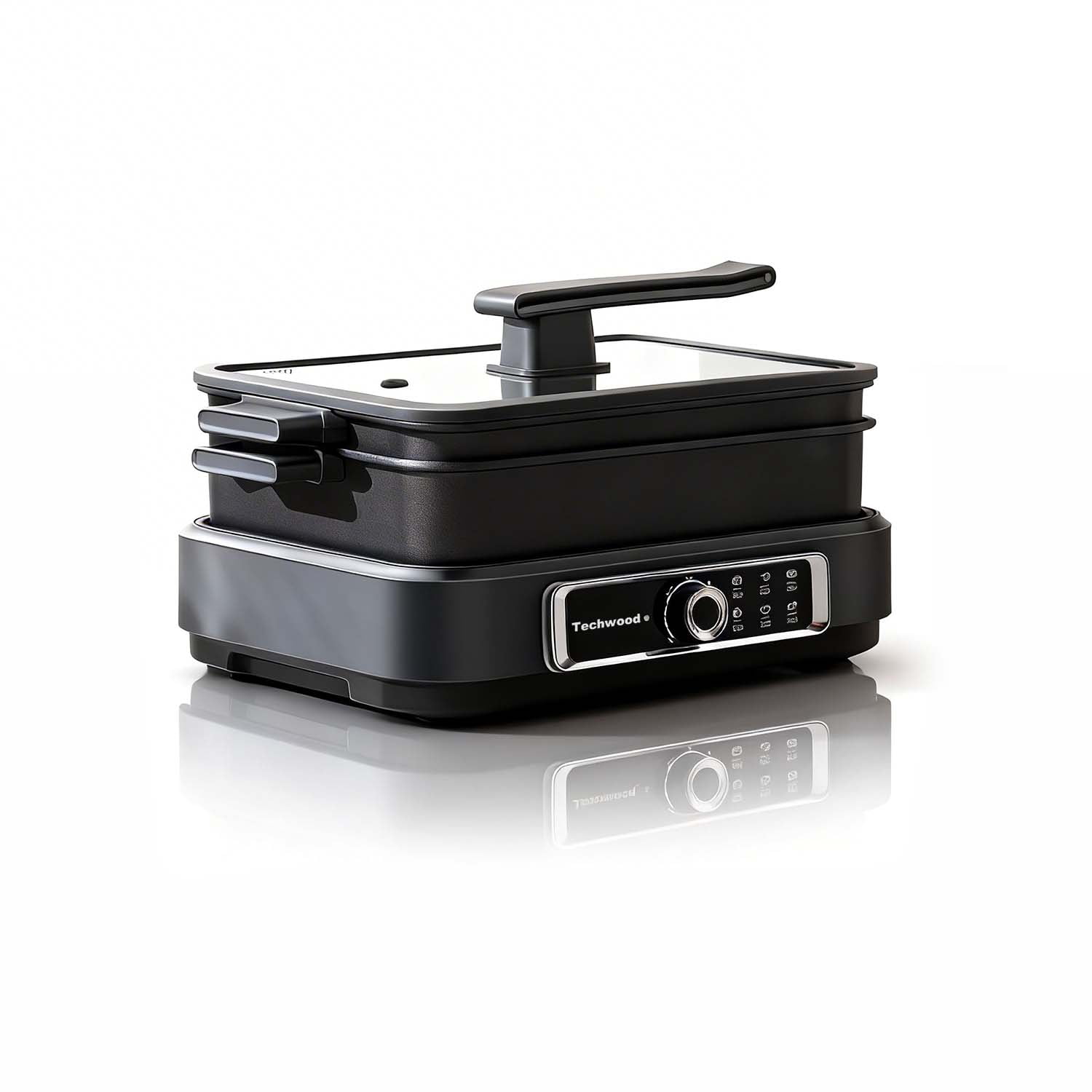 Techwood 7.5QT 2-in-1 Multi-Cooker & Slow Cooker, Electric Skillet with Removable Nonstick Pan & Cooking Pot, 5 Adjustable Heat Levels, Dishwasher Safe, Large Capacity, Black