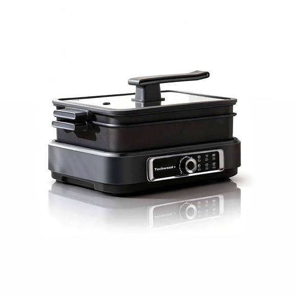 Techwood 7.5QT 2-in-1 Multi-Cooker & Slow Cooker, Electric Skillet with Removable Nonstick Pan & Cooking Pot, 5 Adjustable Heat Levels, Dishwasher Safe, Large Capacity, Black