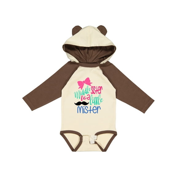 Inktastic Middle Sister to a Little Mister Girls Long Sleeve Baby Bodysuit